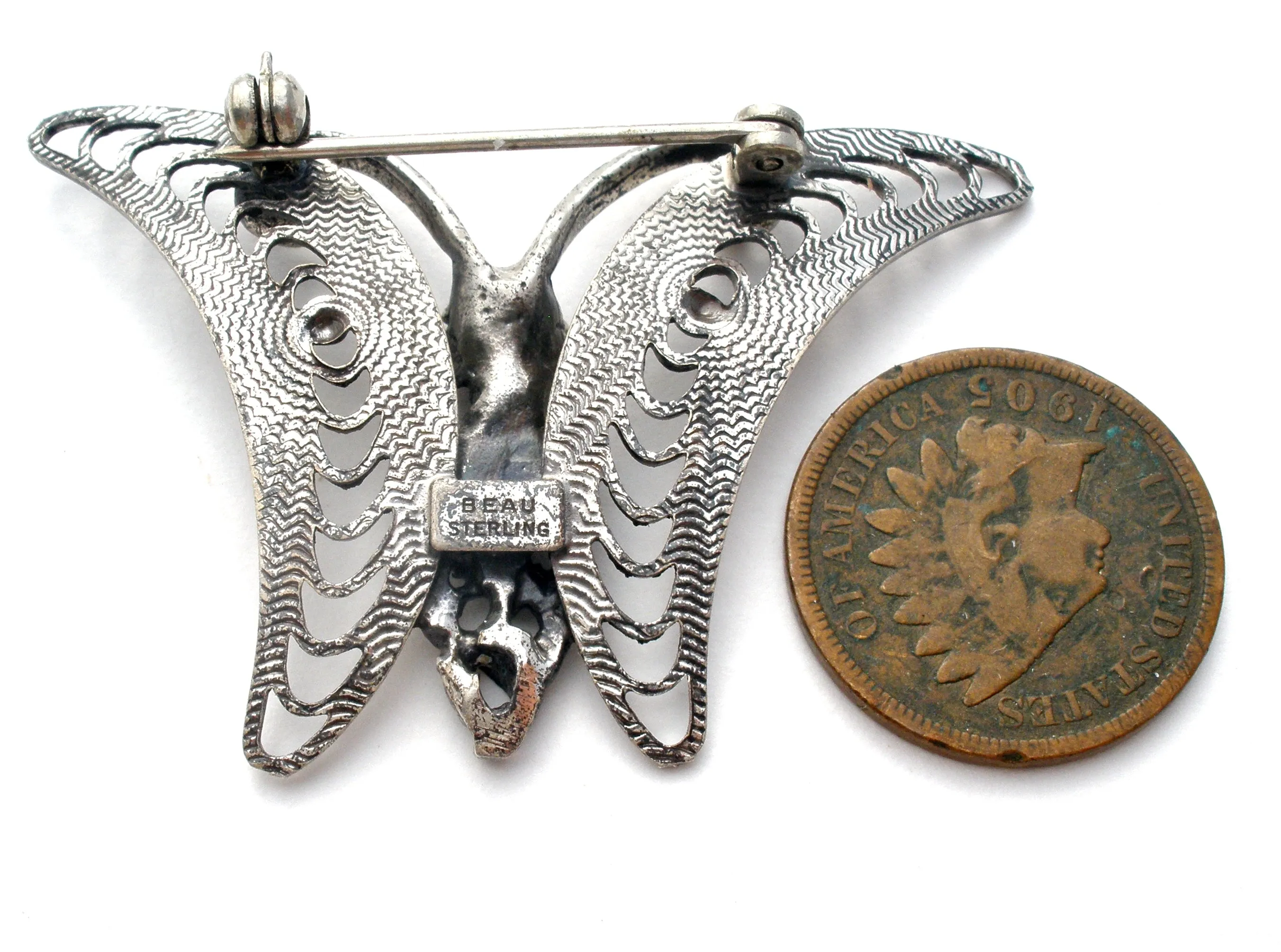 Beau Butterfly Brooch Sterling Silver Vintage