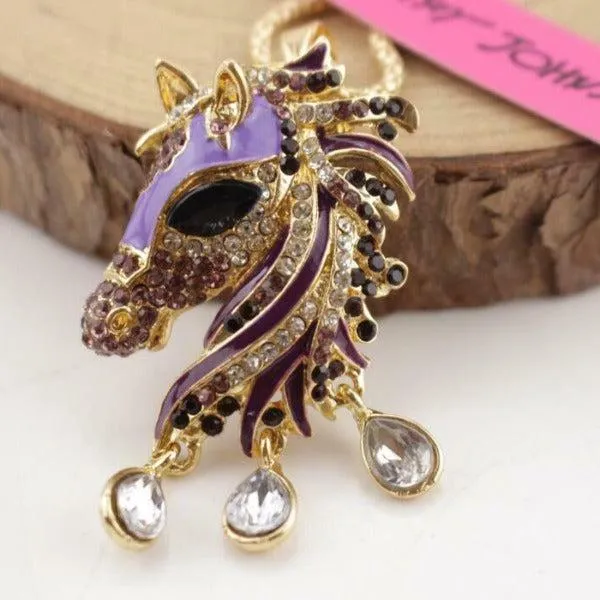 Betsey Johnson Purple Horse Head Crystal Rhinestone Gold Necklace