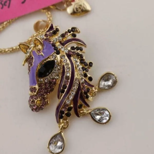 Betsey Johnson Purple Horse Head Crystal Rhinestone Gold Necklace