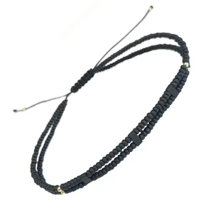 Black Double Strand Micro Bead Pull Cord Bracelet