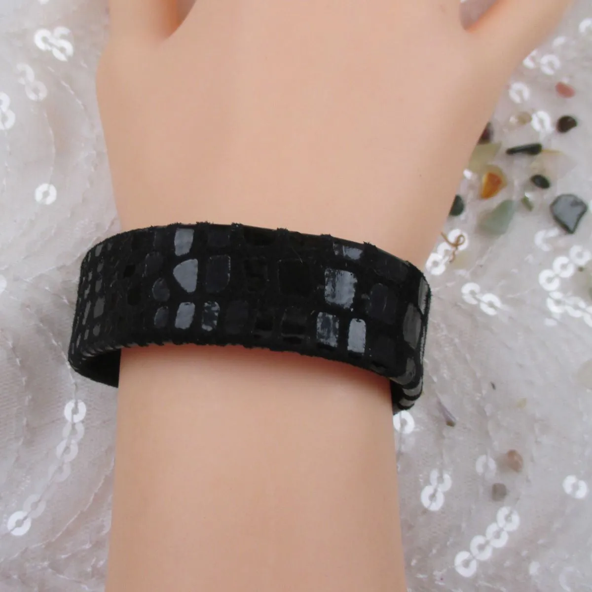 Black Wide Soft Supple Leather Cuff Bracelet for a Woman