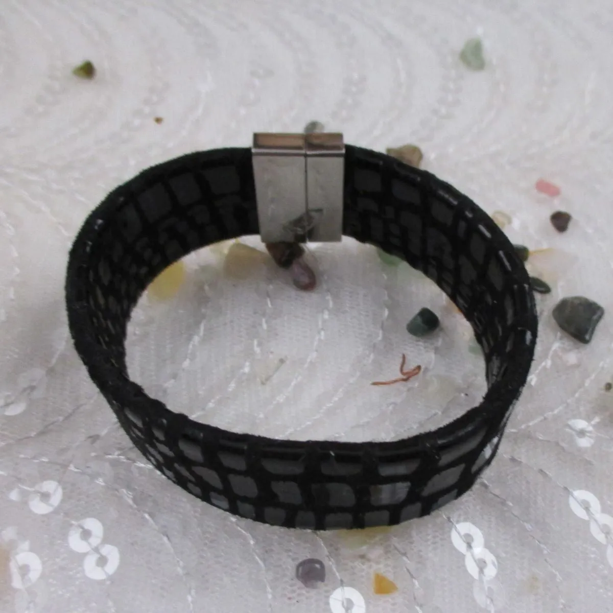 Black Wide Soft Supple Leather Cuff Bracelet for a Woman