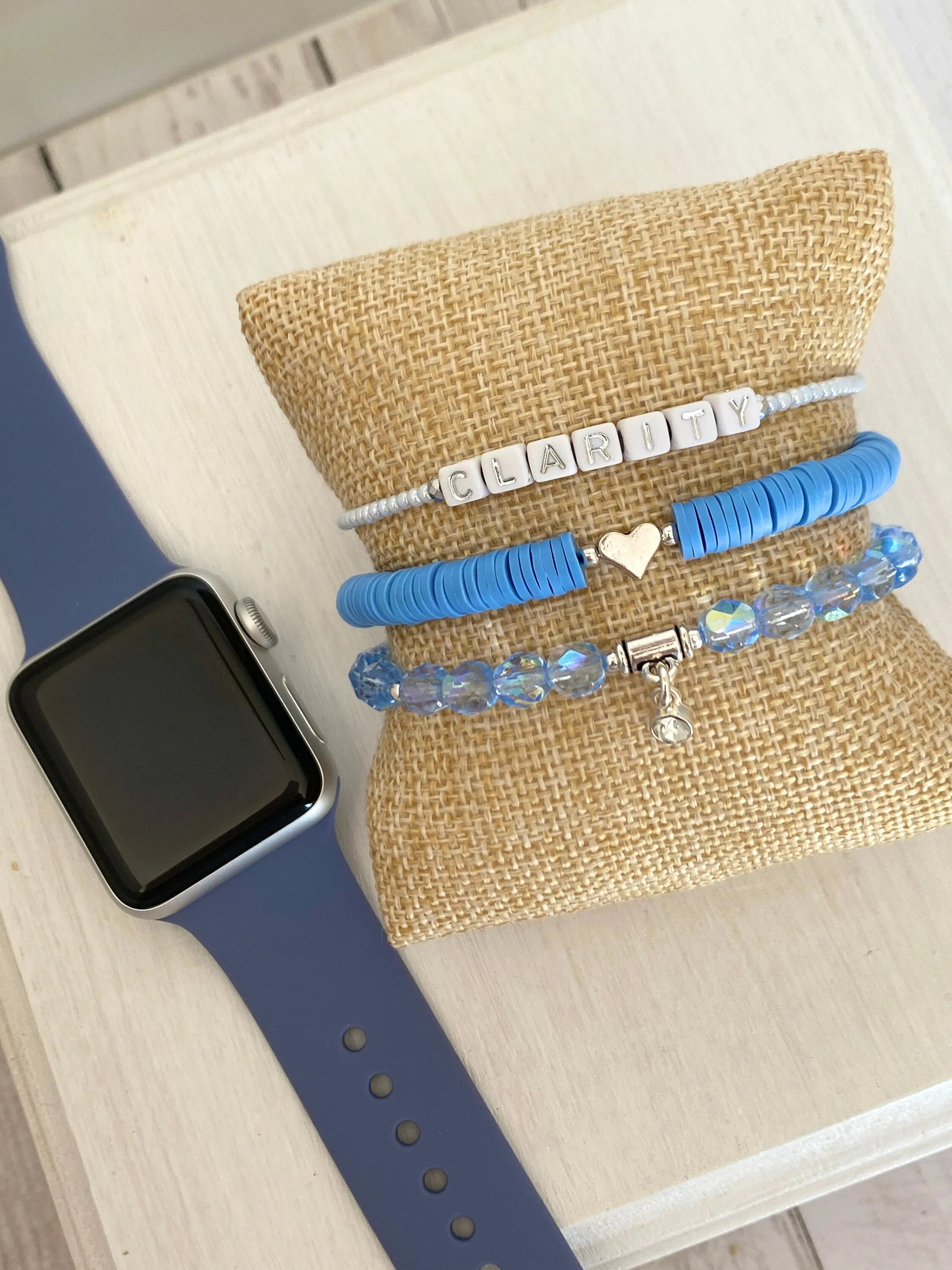 Blue and White Stack Bracelets/Stretch Bracelets/Layering Bracelets/Boho Jewelry/Handmade Bracelets/Apple Watch Accessory