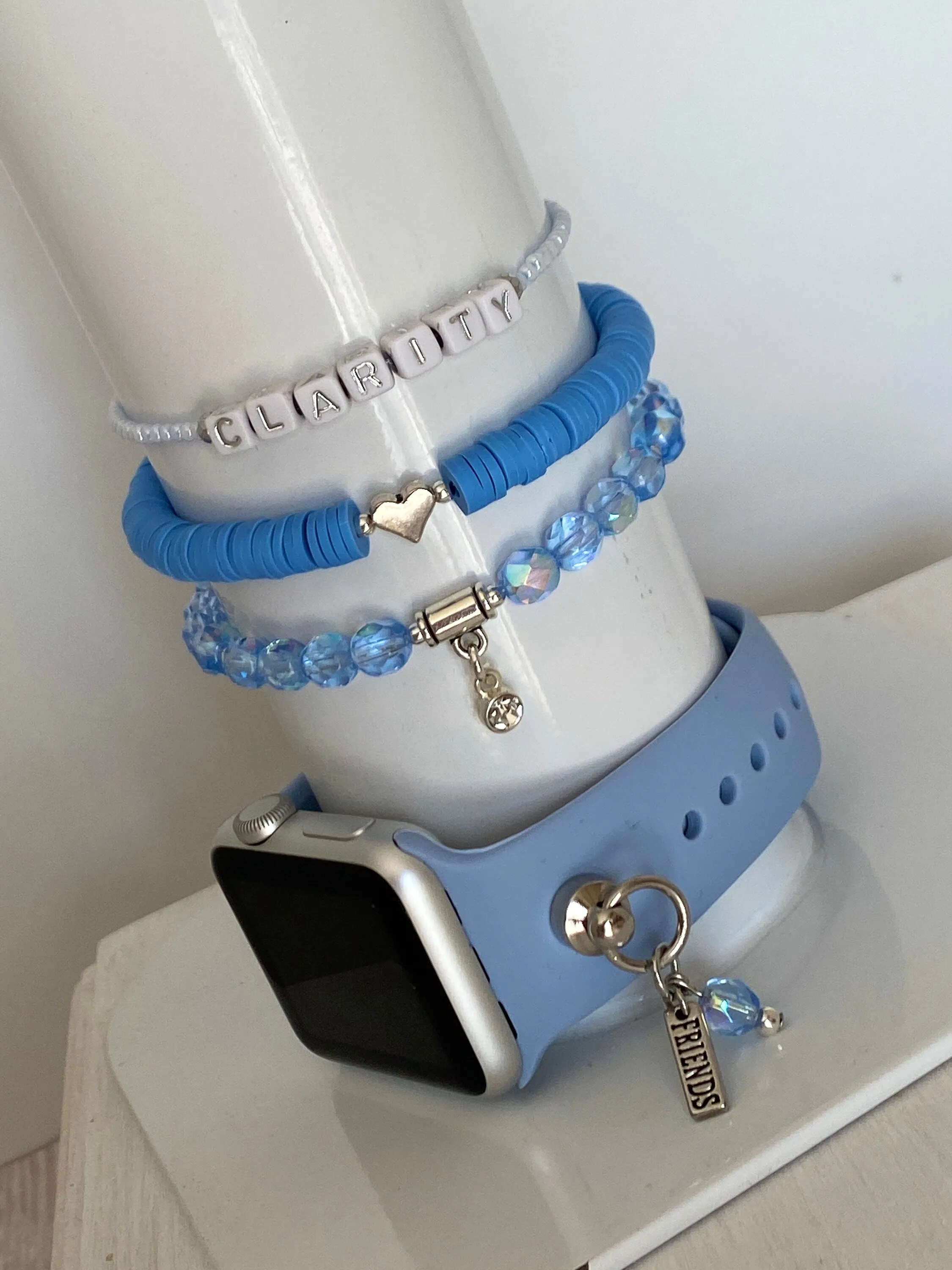 Blue and White Stack Bracelets/Stretch Bracelets/Layering Bracelets/Boho Jewelry/Handmade Bracelets/Apple Watch Accessory