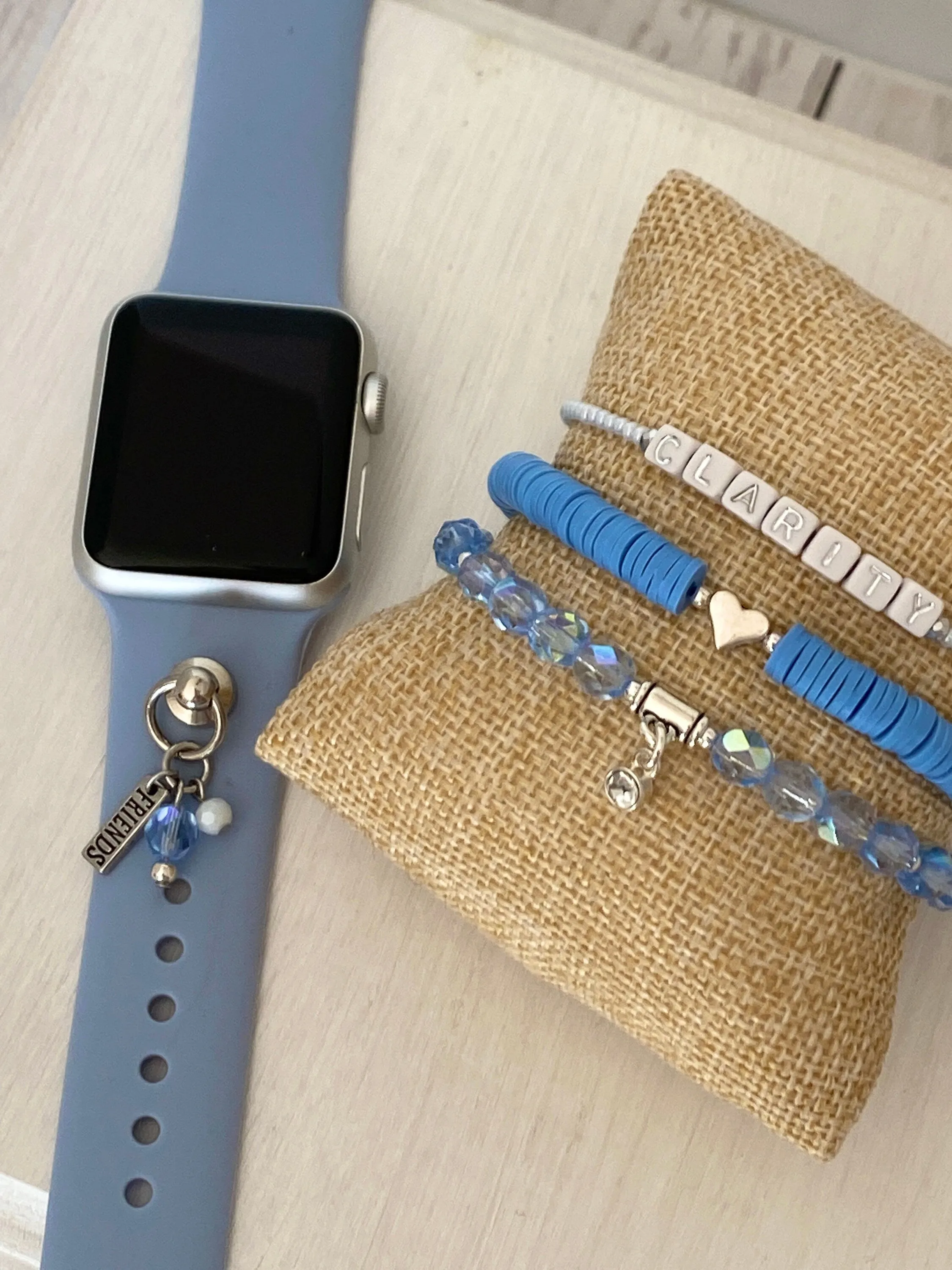 Blue and White Stack Bracelets/Stretch Bracelets/Layering Bracelets/Boho Jewelry/Handmade Bracelets/Apple Watch Accessory