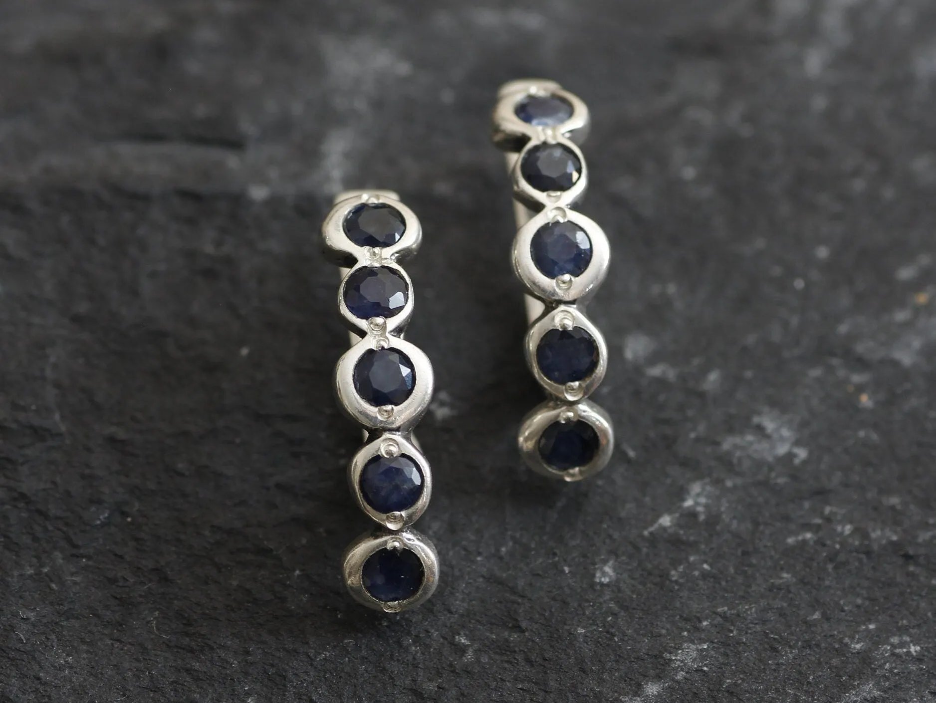 Blue Drop Earrings - Genuine Sapphire Earrings - Long Bezel Earrings