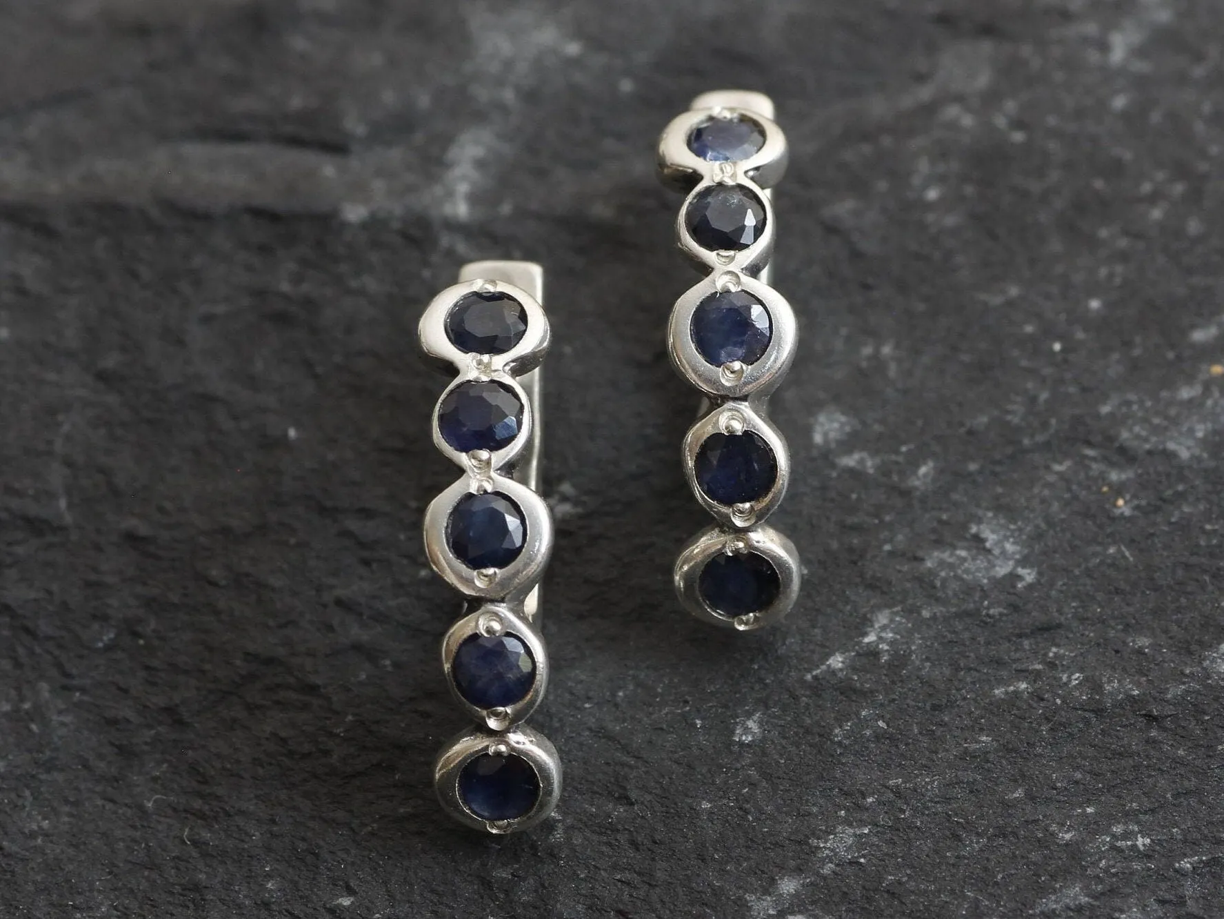 Blue Drop Earrings - Genuine Sapphire Earrings - Long Bezel Earrings