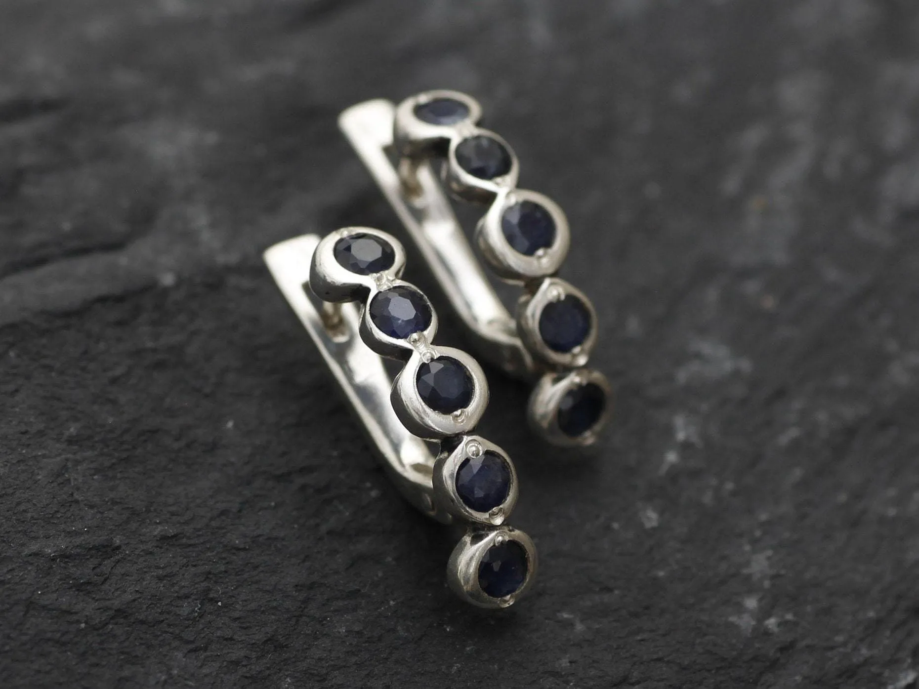 Blue Drop Earrings - Genuine Sapphire Earrings - Long Bezel Earrings