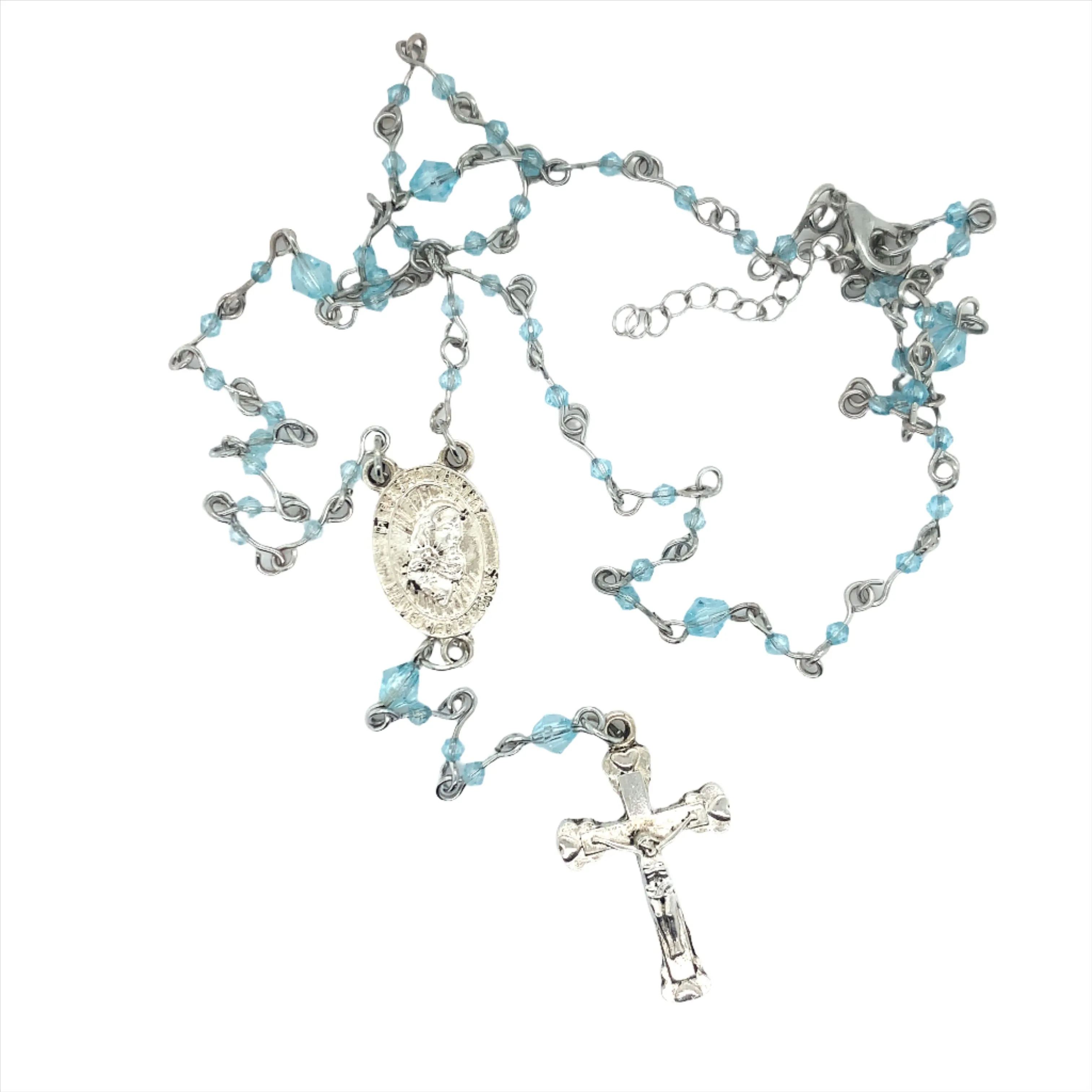 Blue Rosary Beads Necklace