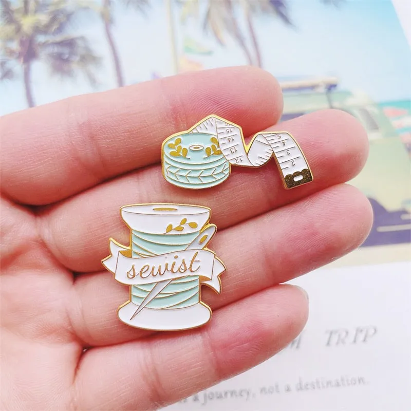 Cartoon Creativity Sewing Machine Scissors Needle Yarn Enamel Pins Cute Alloy Badge Fun Accessories Woman Jewelry Gift For Kid