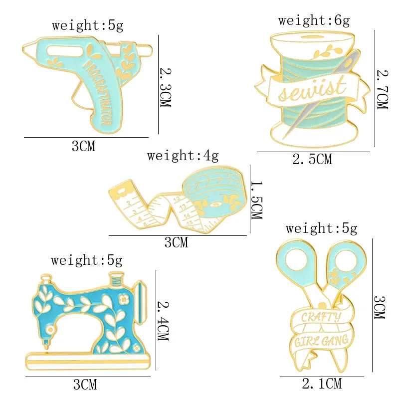 Cartoon Creativity Sewing Machine Scissors Needle Yarn Enamel Pins Cute Alloy Badge Fun Accessories Woman Jewelry Gift For Kid