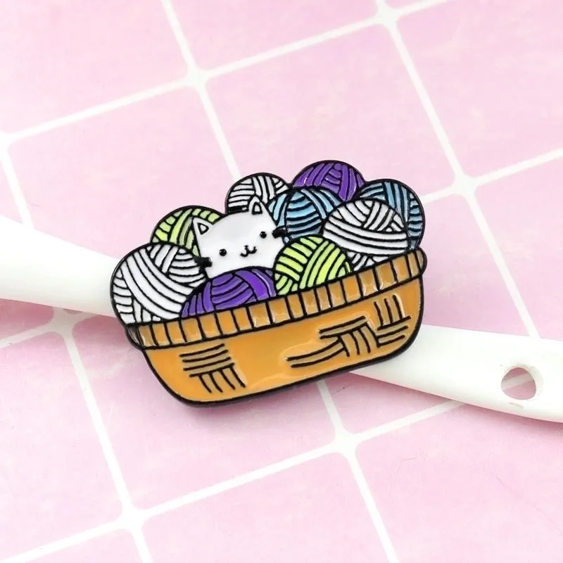 Cartoon Style Cute Pin Hairball Cat Alloy Enamel Women's Brooches