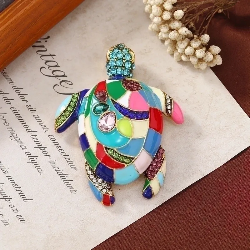 Casual Retro Pin Tortoise Alloy Enamel Inlay Rhinestones Unisex Brooches