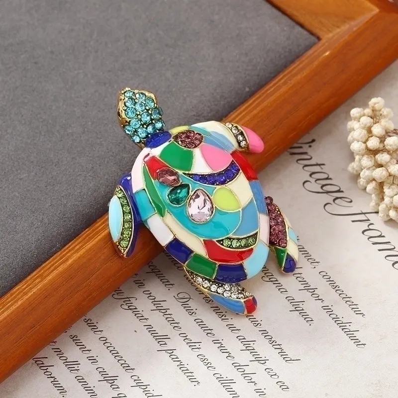 Casual Retro Pin Tortoise Alloy Enamel Inlay Rhinestones Unisex Brooches