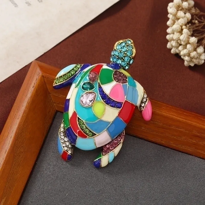 Casual Retro Pin Tortoise Alloy Enamel Inlay Rhinestones Unisex Brooches