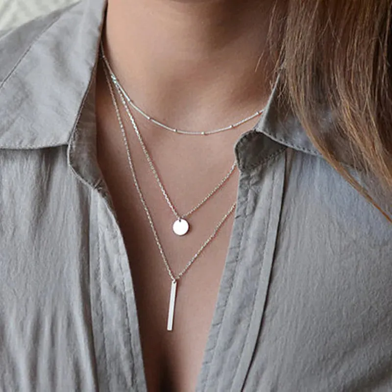 Chokers Multilayers Bar Pendant Clavicle Statement Round Coin Chain Tassel New Collares Long Necklace