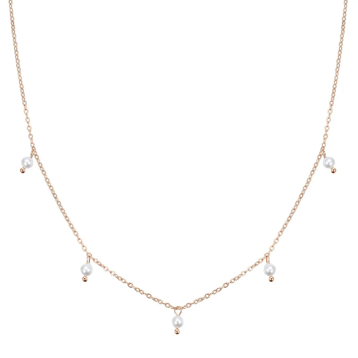 Cinque Pearl Chain Necklace Rose Gold