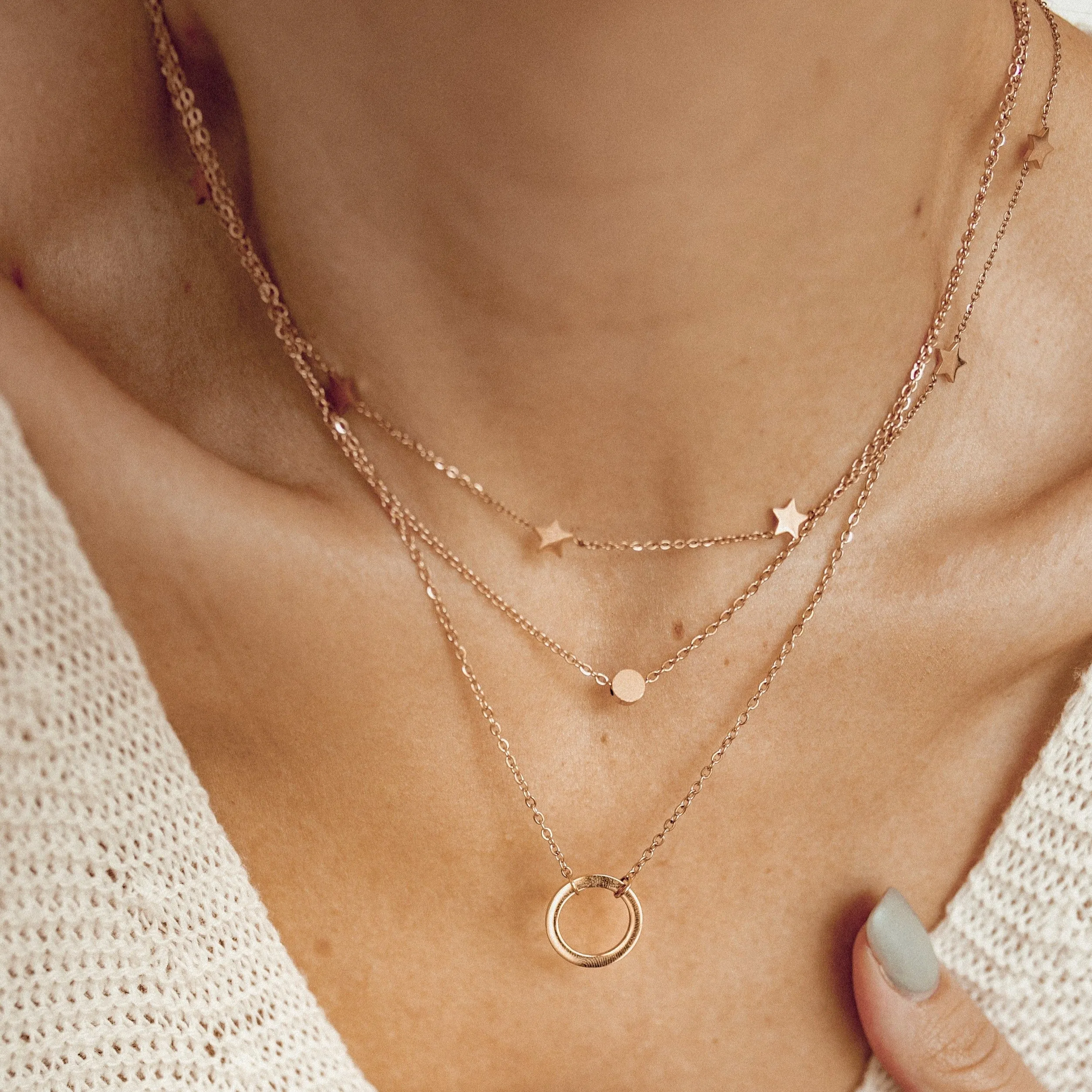 Circle Hoop Layered Pendant Necklace Rose Gold