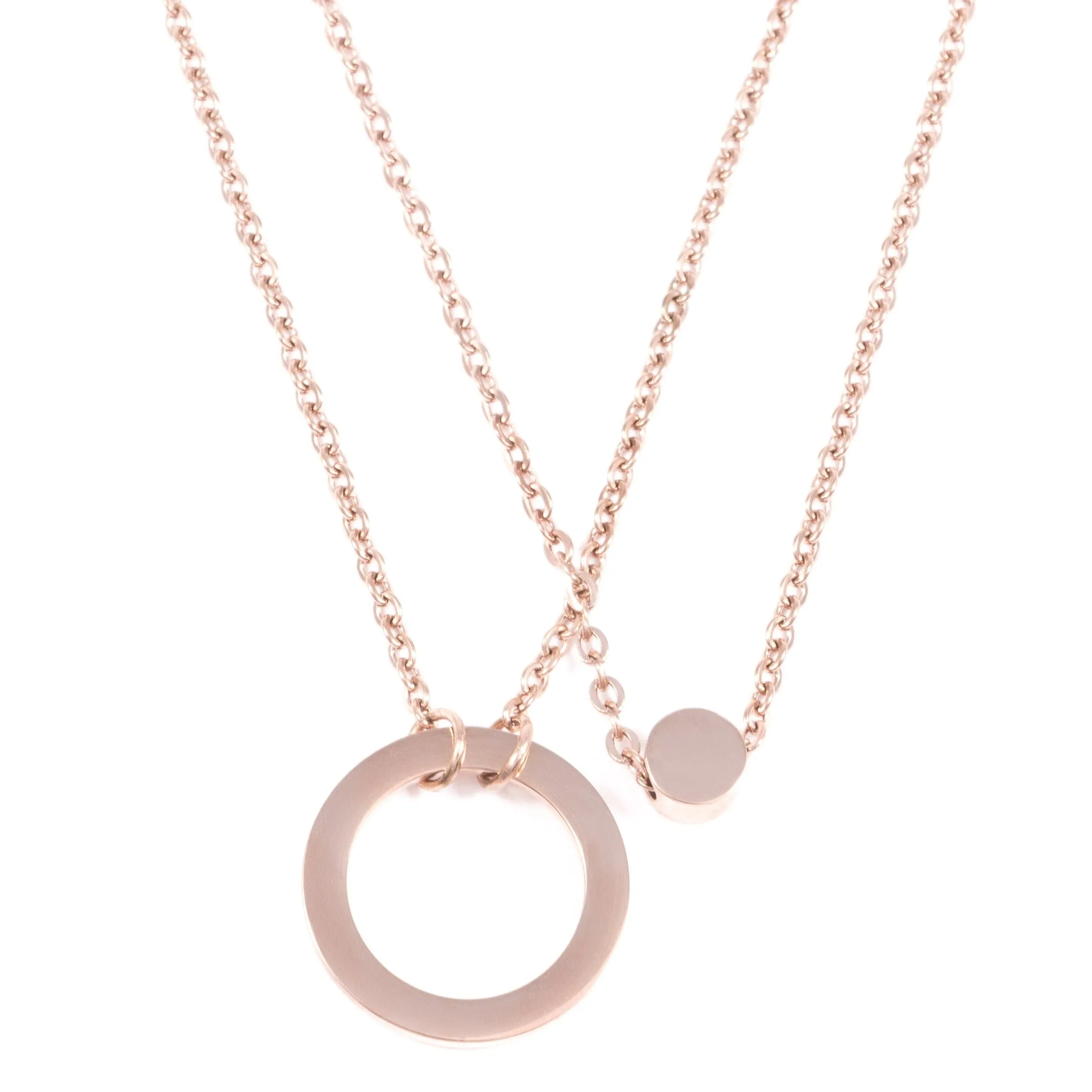 Circle Hoop Layered Pendant Necklace Rose Gold