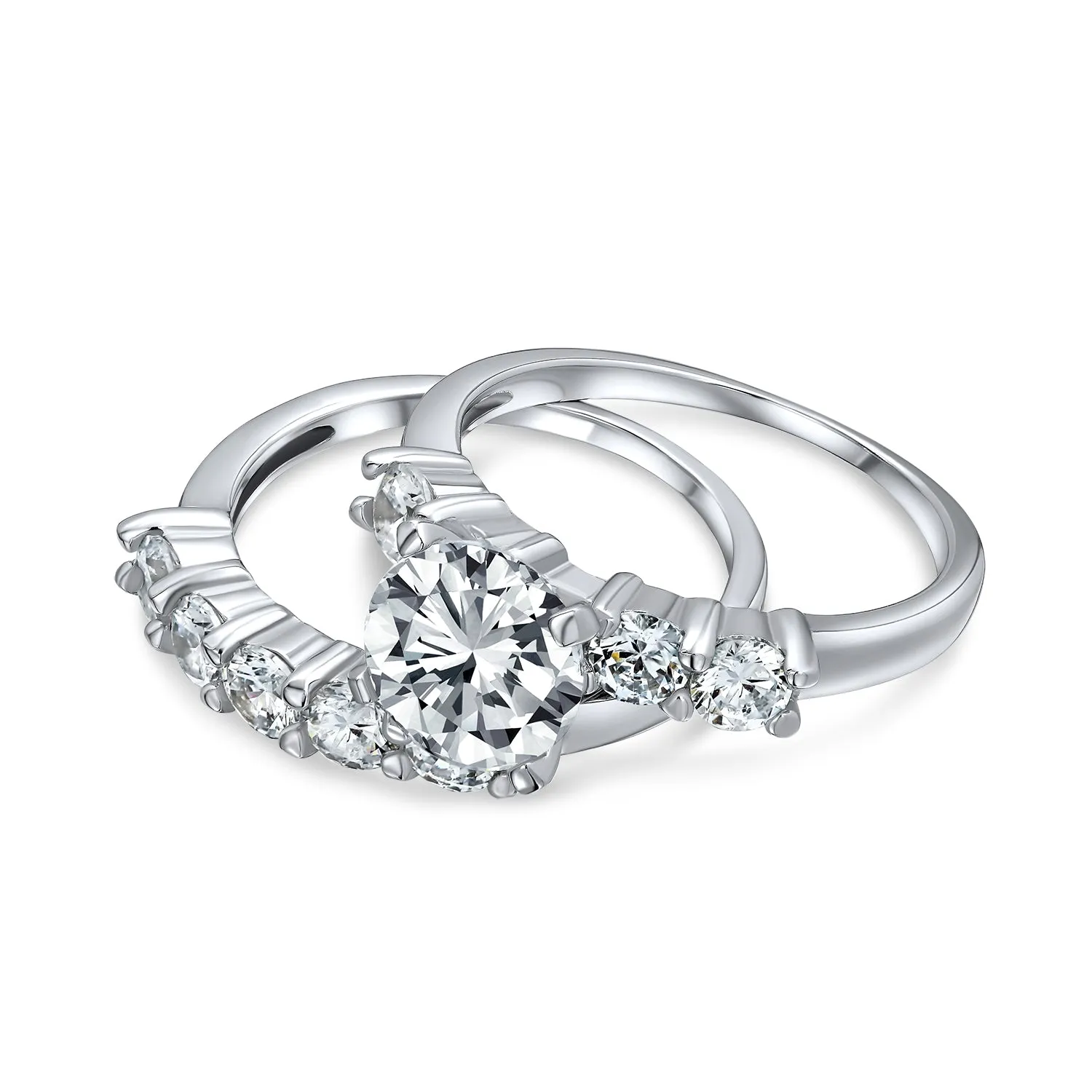 Classic 3.5CT Round Brilliant Cut Cocktail Statement Ring with CZ Side Stones