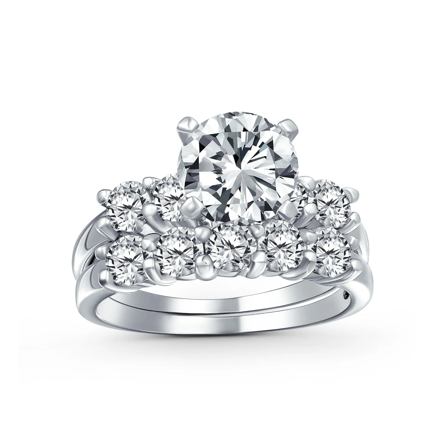 Classic 3.5CT Round Brilliant Cut Cocktail Statement Ring with CZ Side Stones