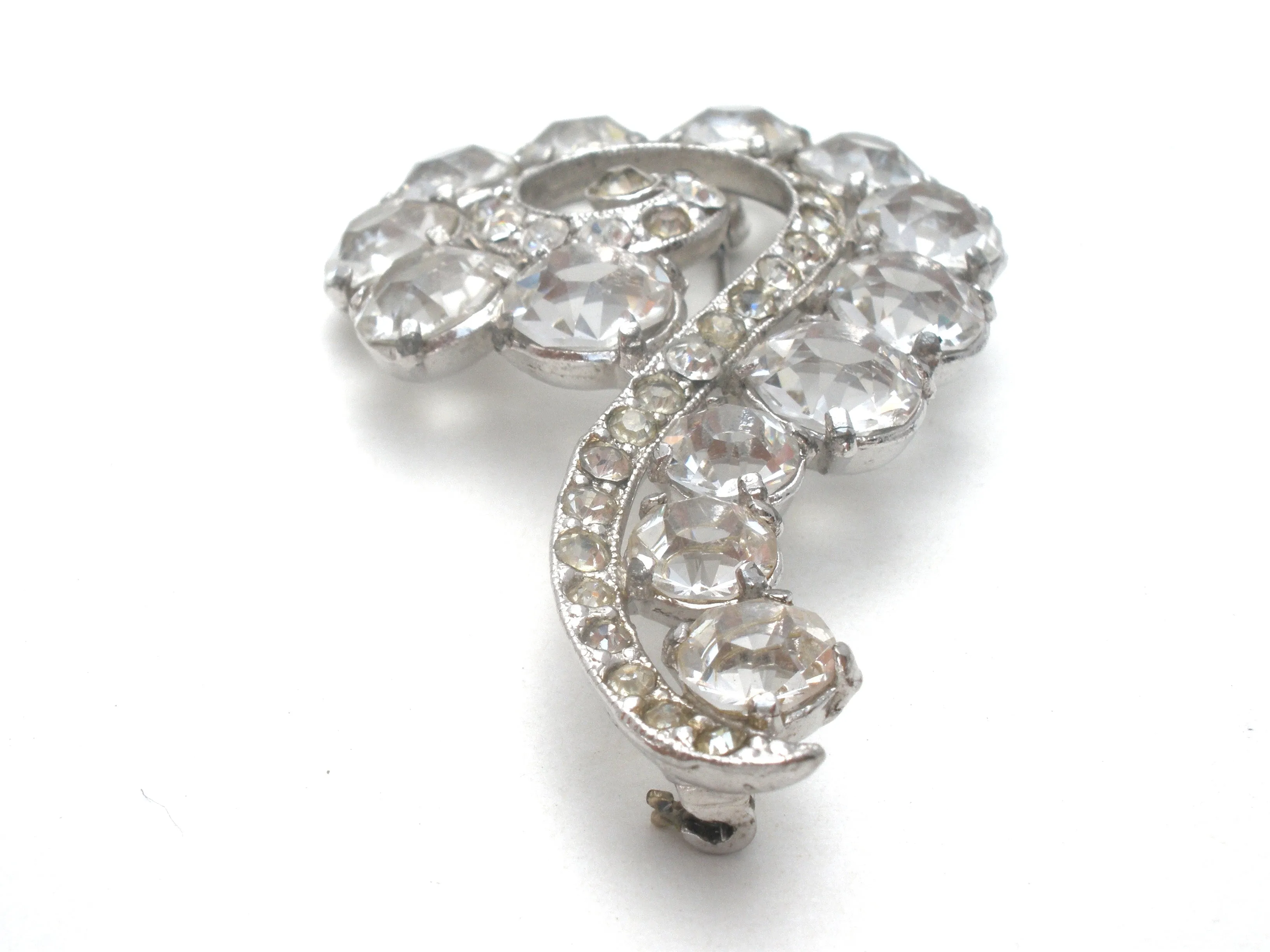 Clear Rhinestone Question Mark Brooch Pin Vintage