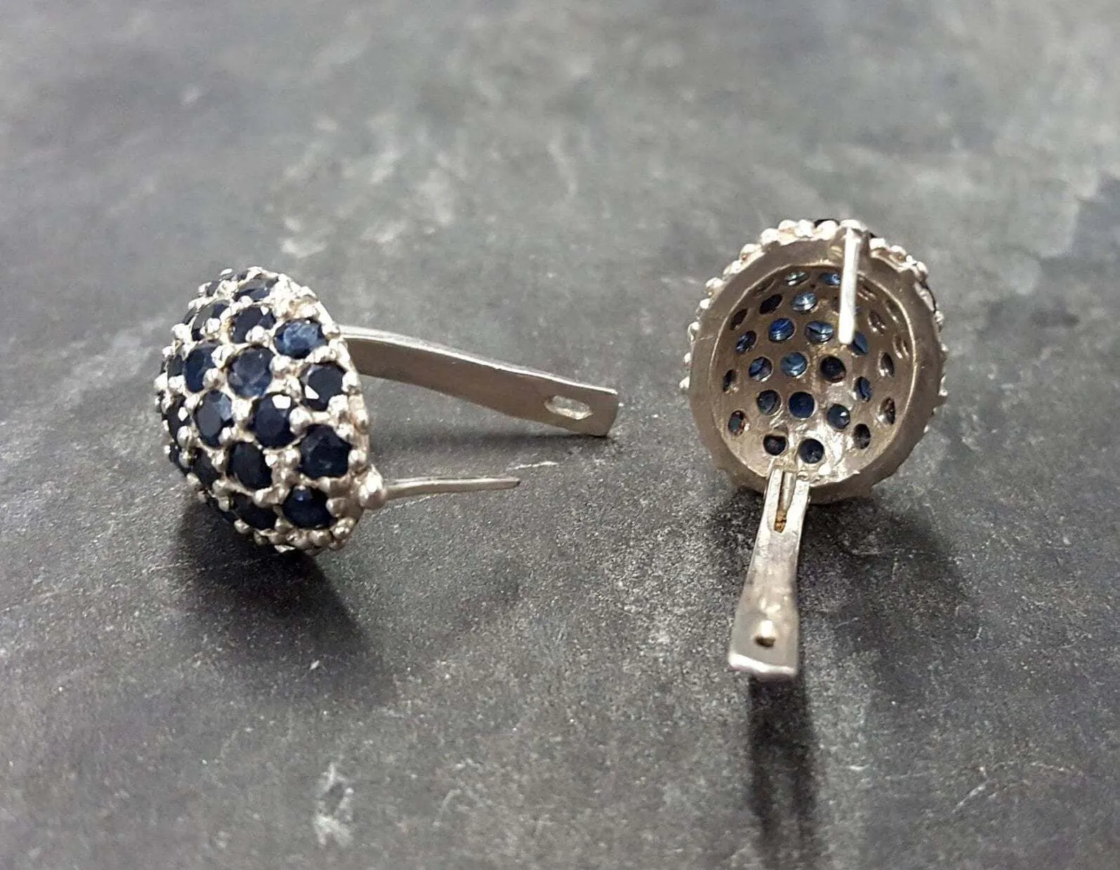 Cluster Sapphire Earrings - Blue Sphere Earrings - Vintage Berry Studs