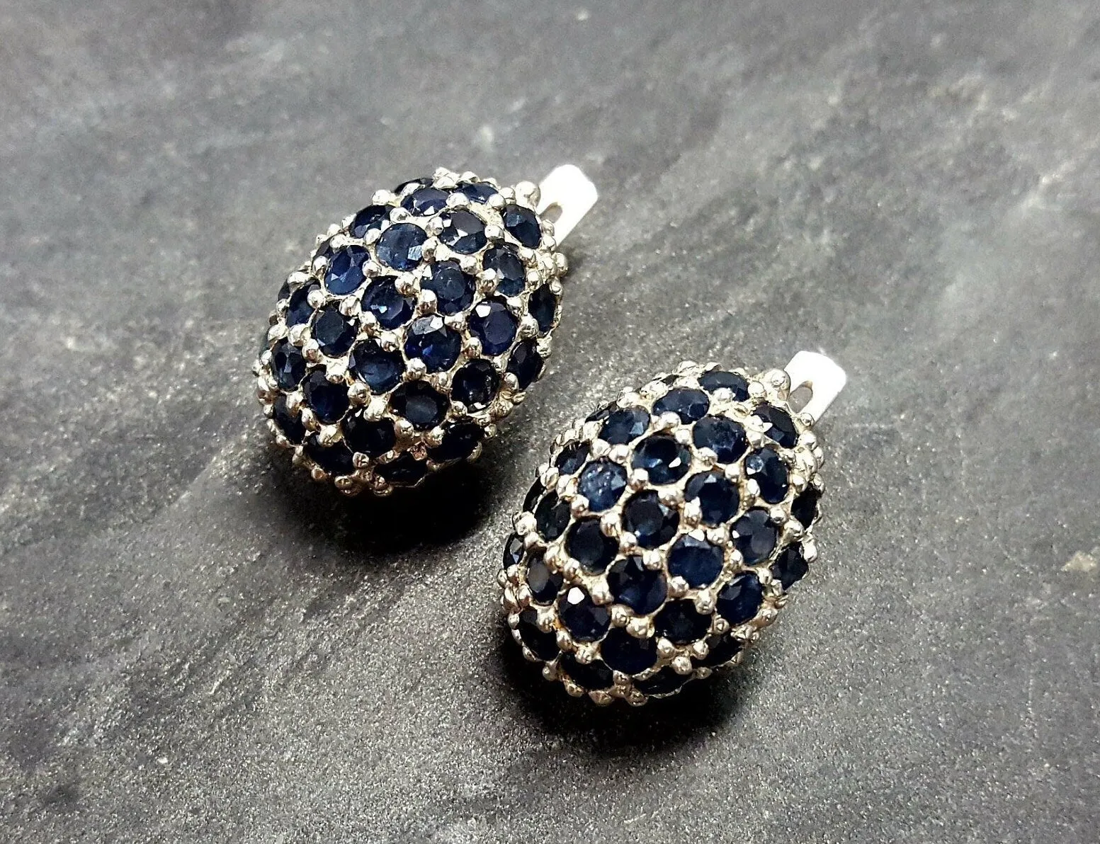 Cluster Sapphire Earrings - Blue Sphere Earrings - Vintage Berry Studs