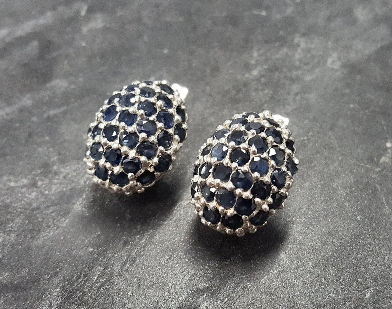 Cluster Sapphire Earrings - Blue Sphere Earrings - Vintage Berry Studs