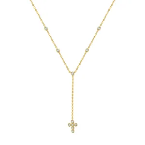 Cross Y Lariat Necklace Sterling Silver