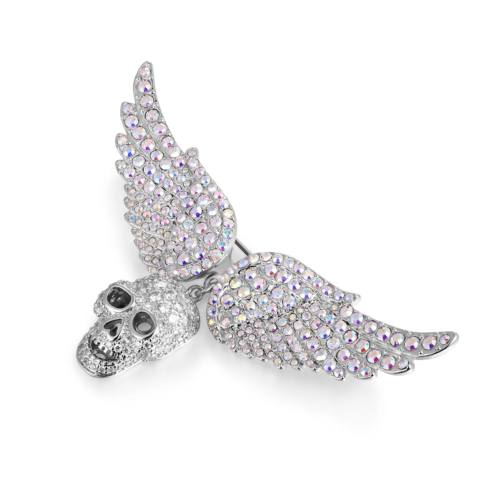 Crystal Skull and Wings Brooch