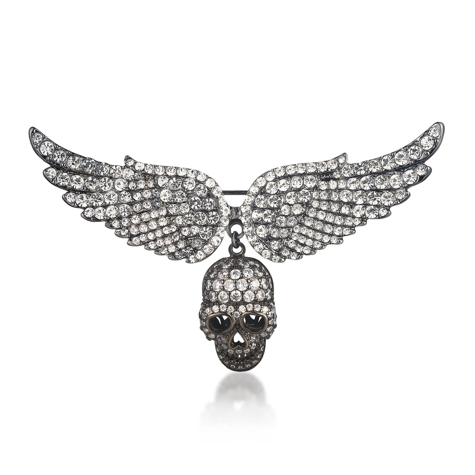 Crystal Skull and Wings Brooch