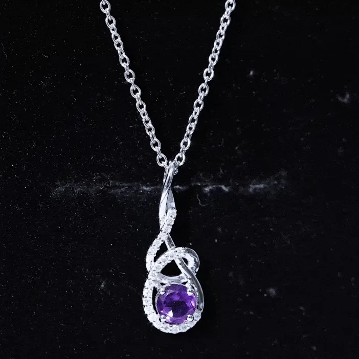 Designer Round Amethyst and Diamond Twisted Drop Pendant