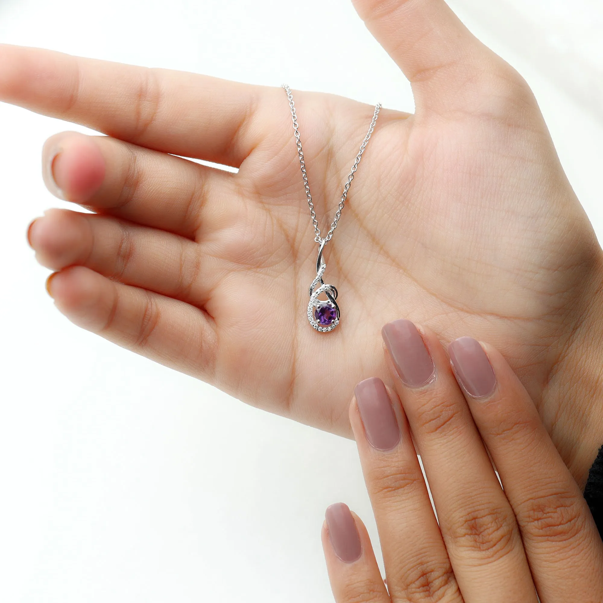 Designer Round Amethyst and Diamond Twisted Drop Pendant