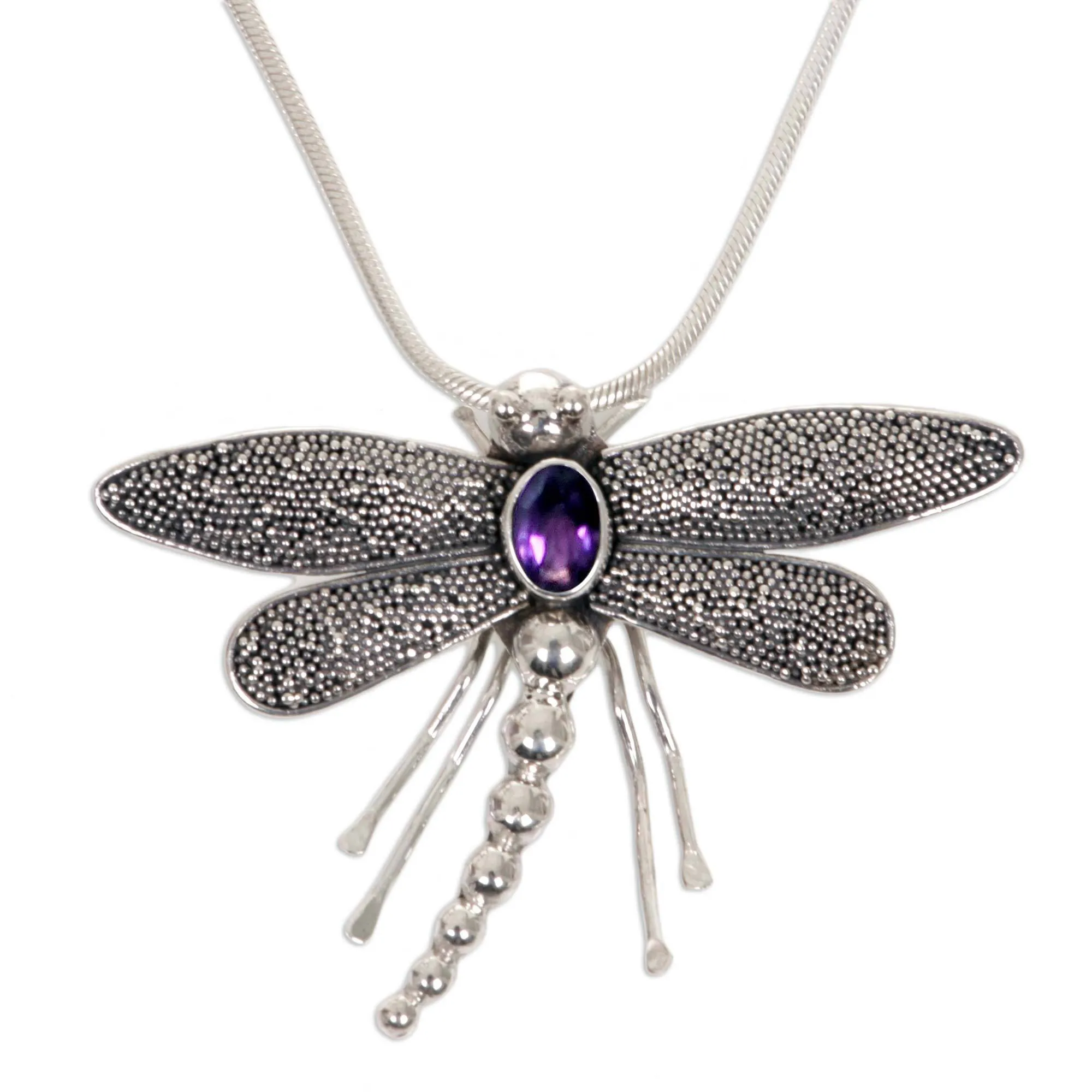 Dragonfly Amethyst & Sterling Silver Pendant Necklace