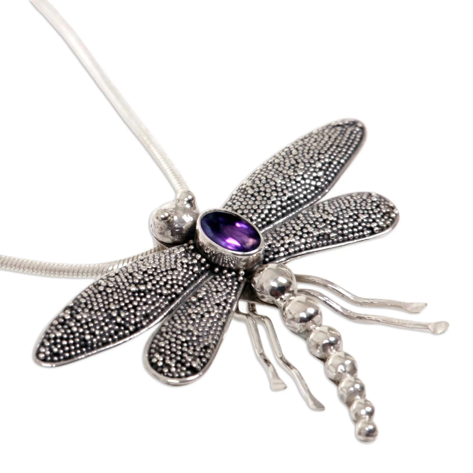 Dragonfly Amethyst & Sterling Silver Pendant Necklace