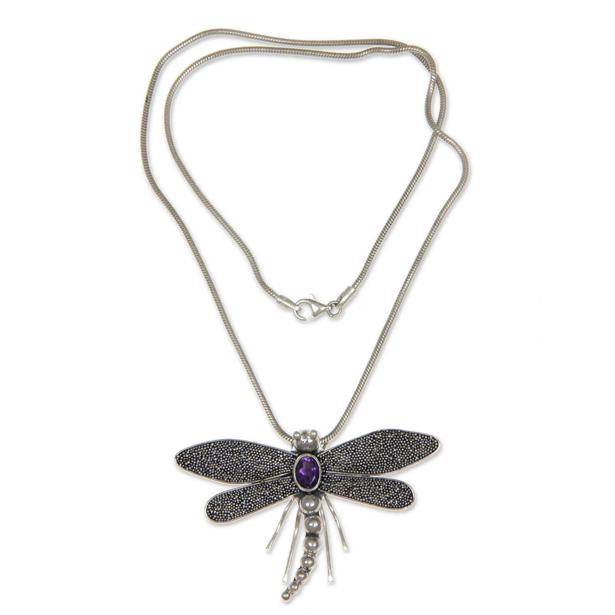 Dragonfly Amethyst & Sterling Silver Pendant Necklace