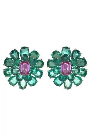 Emerald and Pink Sapphire Earrings