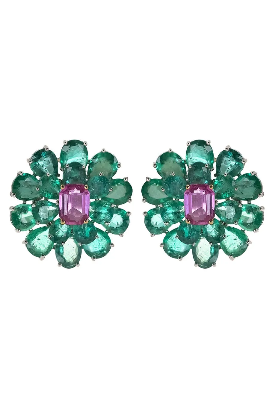 Emerald and Pink Sapphire Earrings