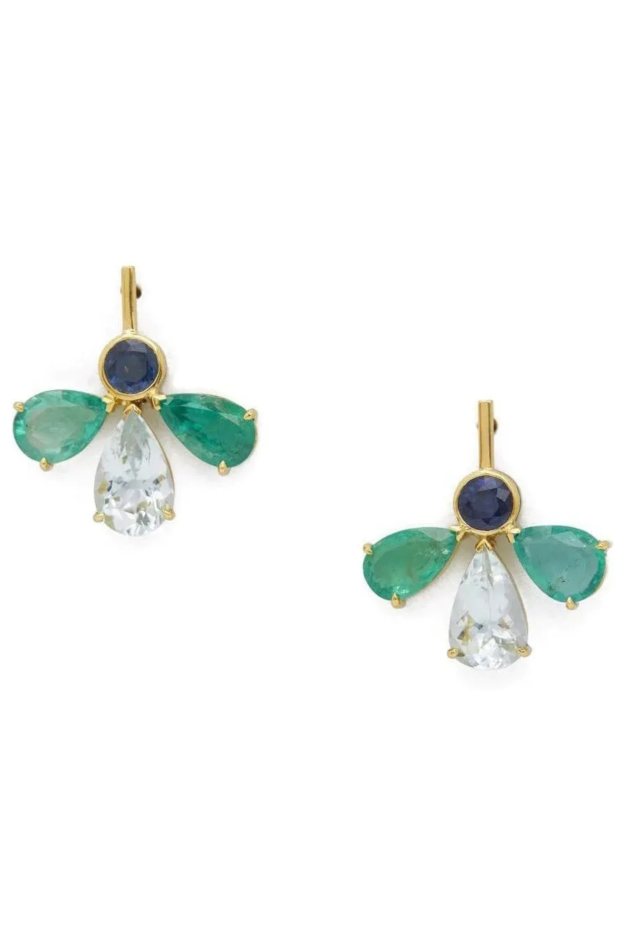 Emerald, Aquamarine & Blue Sapphire Fauna Earrings