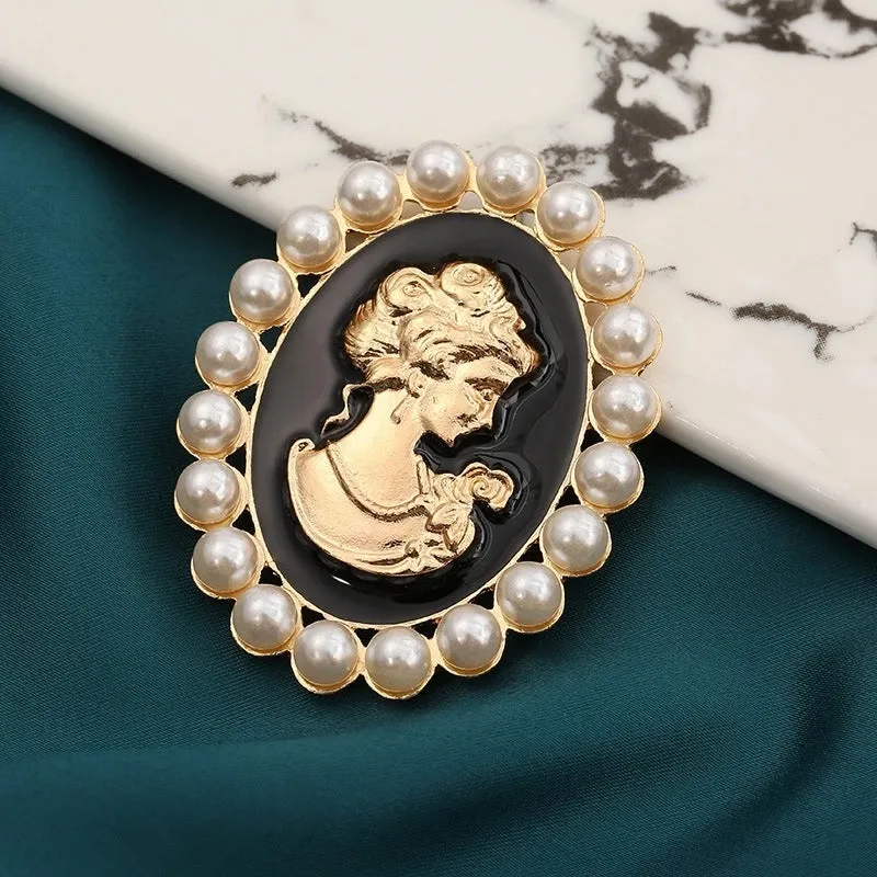 Fashion Pin Portrait Alloy Enamel Artificial Pearls Unisex Brooches