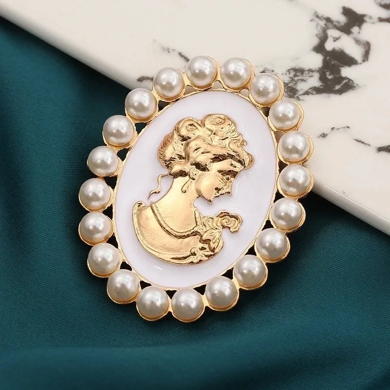 Fashion Pin Portrait Alloy Enamel Artificial Pearls Unisex Brooches