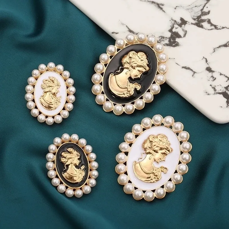 Fashion Pin Portrait Alloy Enamel Artificial Pearls Unisex Brooches