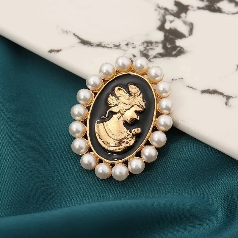 Fashion Pin Portrait Alloy Enamel Artificial Pearls Unisex Brooches