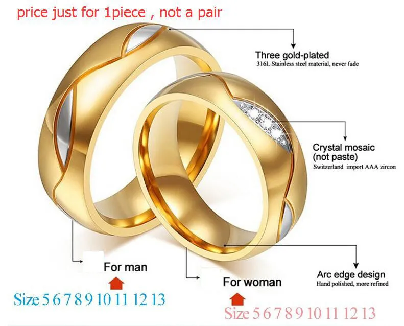 Fashion Ring For Women Men 18K Gold Plated Engagement Wedding Rings 316l Stainless Steel Gifts