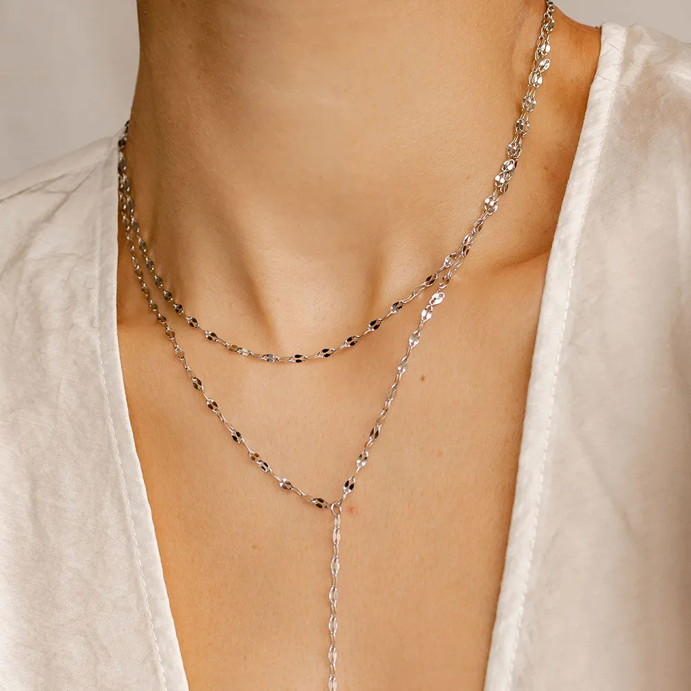 Flattened Chain Link Y Necklace Silver