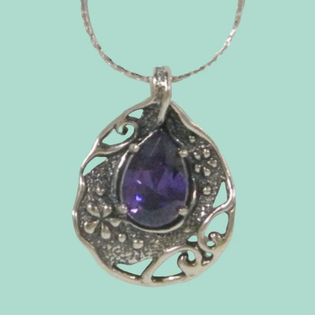 Floral Necklace 925 Sterling Silver set with Amethyst Zircon