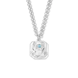 Frog Fontaine Necklace Pendant Silver - Diamond & Blue Topaz