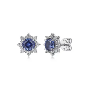 Gabriel & Co 14K White Gold Diamond and Blue Sapphire Starburst Stud Earrings