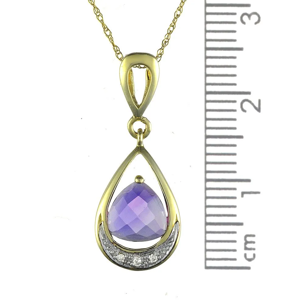 Gelb 9ct Gold 1.00ct Natürlich Amethyst & 1.2pt Brillant Klassisch Anhänger mit Kette